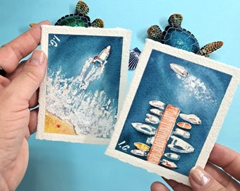 Miniature Watercolor Seascape Painting: Original ACEO Art Card (3.5" x 2.5")