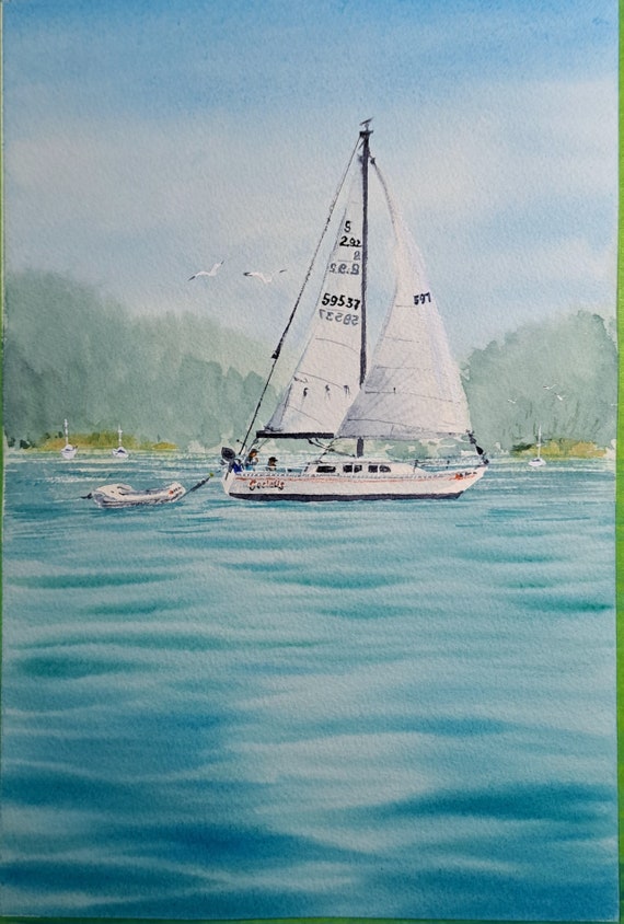 Custom Sailboat Artwork, Commission painting from Your Photo in Watercolor, Yacht, Fishing Boat, Bowrider, Houseboat, Catamaran Original Art