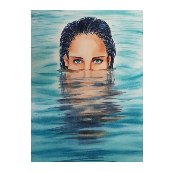 Girl Swimming in the Water Original Underwater Painting, Watercolor Painting will be Painted TO ORDER in size of your choice
