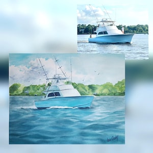 Custom Watercolor Boat Portrait: Original Seascape Painting From Your Photo