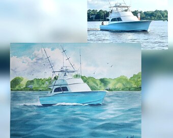 Custom Watercolor Boat Portrait: Original Seascape Painting From Your Photo