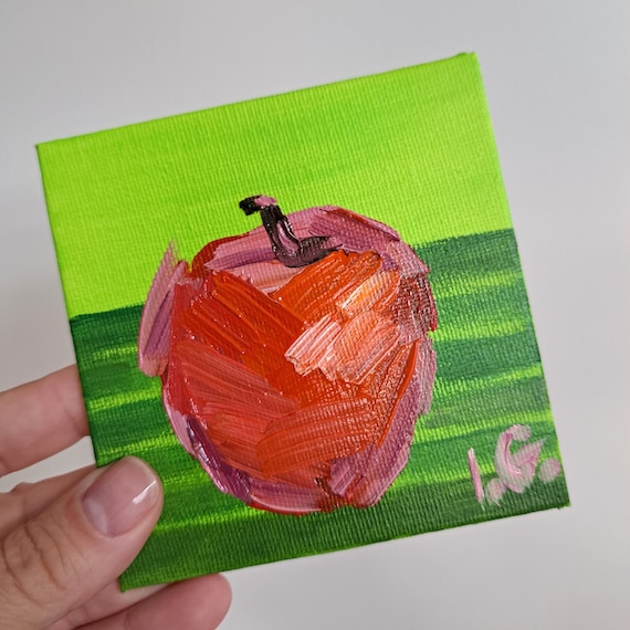 APPLE - small fruit still life on canvas panel 4" x 4" or 10 x 10 cm