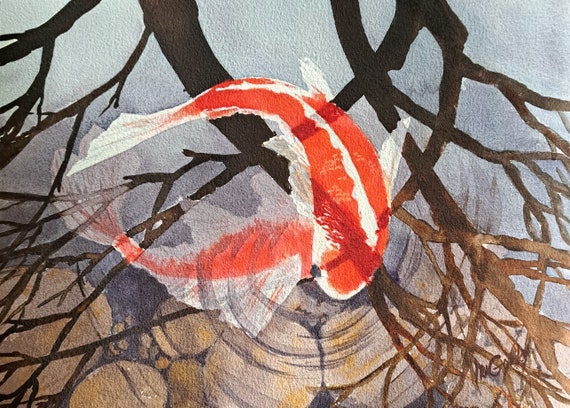 Koi Fish, Original underwater landscape painting by Ira Gorky