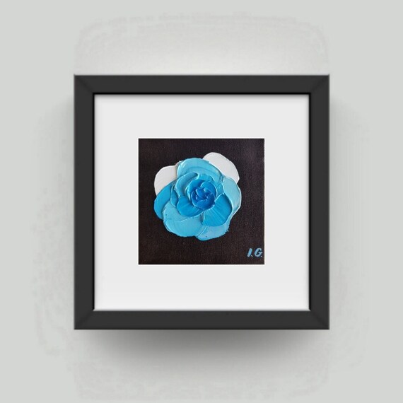 Small Blue Flower Impasto Oil Painting, Mini Floral Artwork, 3D Texture, Unique Gift for Her
