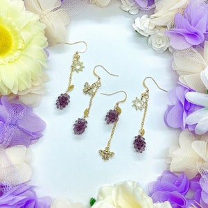 Handmade ‘Berry & Bee’ Drop Earrings with Glass Fruit Charms