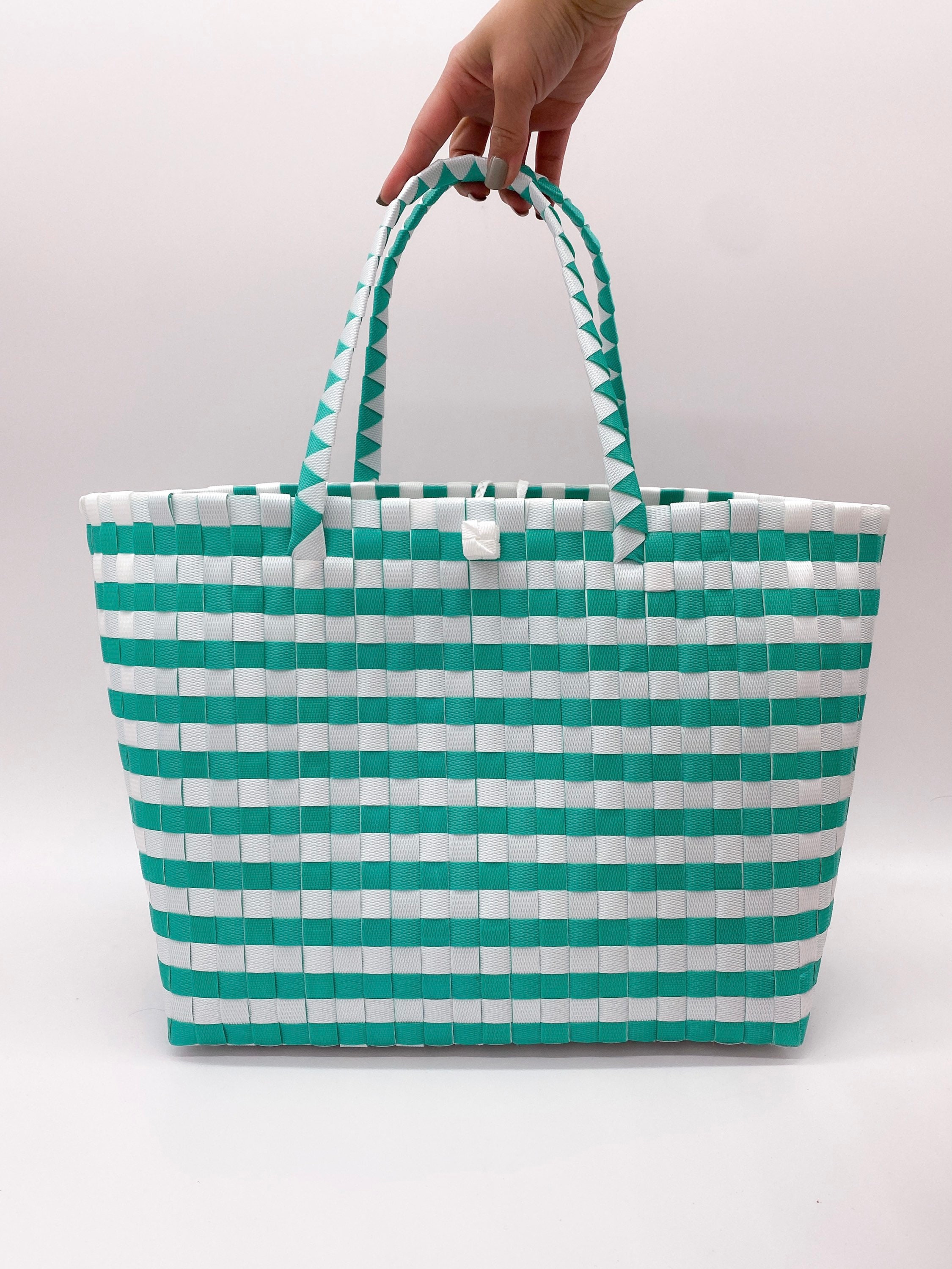 HANDLES TOTE BAG Striped Tote Bag Handwoven Recycled Plastic Etsy Canada