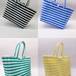 HANDLES TOTE BAG, Striped Tote Bag, Handwoven Recycled Plastic Tote Bag For Women, Bayong Bag Mothers Day Gift image 9