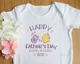 Personalised Happy Father's Day bodysuit, Embroidered baby vest, Newborn gift, Fathers day 2021, 1st fathers day gift