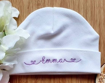 Bonnet de bébé brodé personnalisé, tenue de retour à la maison, bonnet pour filles et garçons, cadeau de naissance, cadeau de baby shower, bonnet de nouveau-né