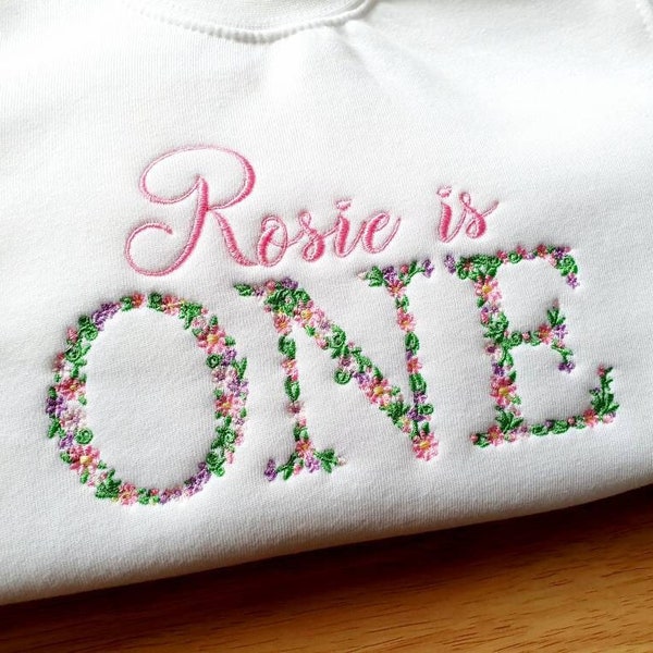 Moletom personalizado para aniversário de 1 a 5 anos | Moletom com nome personalizado | Suéter de aniversário com bordado floral