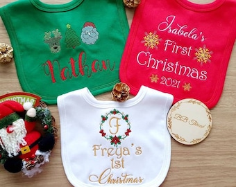 Personalised Embroidered First Christmas bib, Christmas Eve Box Filler, Christmas Keepsake, My 1st Christmas