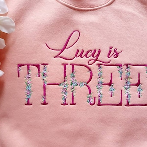 Personalised Kids Sweatshirt, Embroidered Baby Sweater, I Am One Outfit, Birthday jumper, Baby Girl Birthday Gift image 6