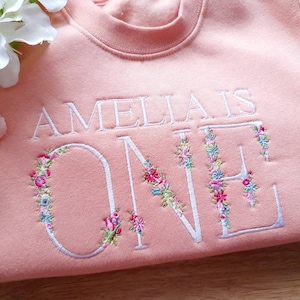 Personalised Kids Sweatshirt, Embroidered Baby Sweater, I Am One Outfit, Birthday jumper, Baby Girl Birthday Gift