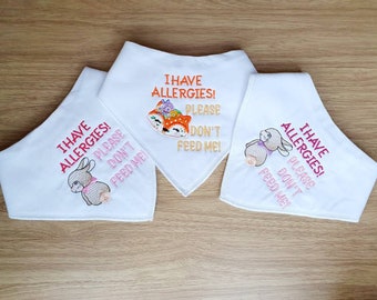 Allergy bibs, Allergy alert bib, Embroidered bib, Toddler bibs, Personalised bibs