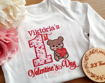 Mijn eerste Valentijnsdag-outfit – gepersonaliseerde valentijnsromper, slabbetje, babyromper of sweater – outfit 1e valentijnsdag