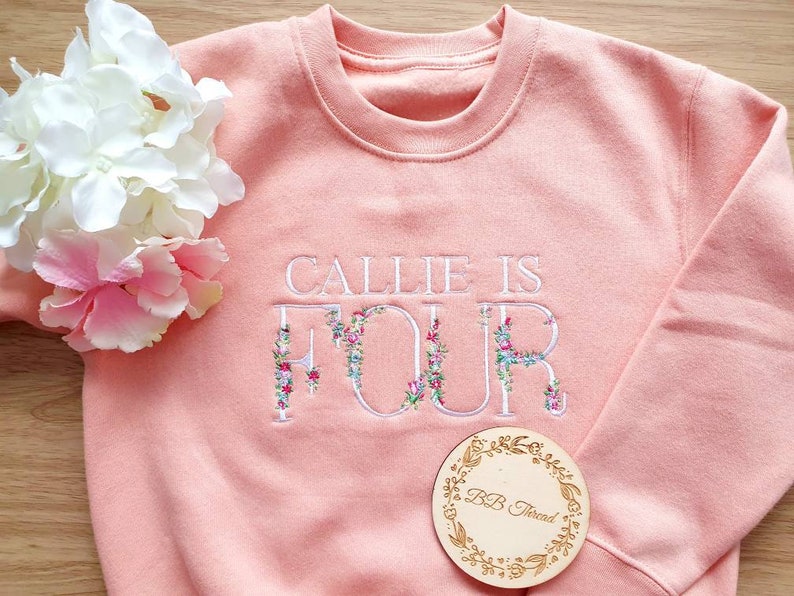 Personalised Kids Sweatshirt, Embroidered Baby Sweater, I Am One Outfit, Birthday jumper, Baby Girl Birthday Gift image 8