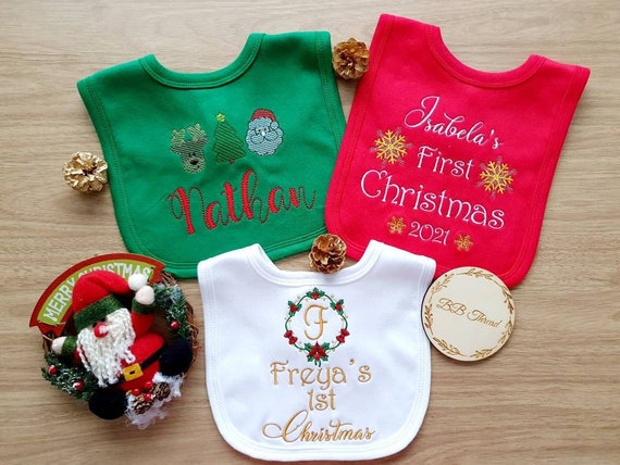 Personalised Embroidered First Christmas bib, Christmas Eve Box Filler, Christmas Keepsake, My 1st Christmas