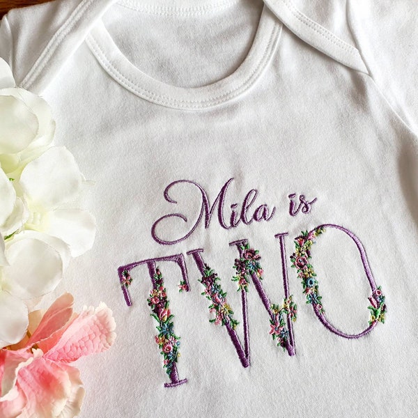 Personalised I am two bodysuit, Embroidered 2nd birthday vest, Second birthday outfit, Baby girl birthday gift