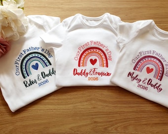 Personalised First Father’s Day Baby Bodysuit, Custom Name & Date Baby Grow, Daddy and Me Outfit, Father’s Day Gift from Baby,Rainbow Design