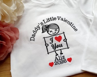 Daddy's Little Valentine-babyoutfit | Gepersonaliseerde Valentijnsdag-babyshirt | Babycadeau eerste valentijn | Valentijnsoutfit voor babymeisje