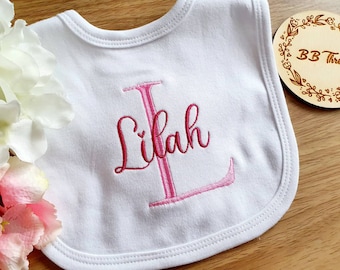 Personalised baby bib, Embroidered bib with name, Monogrammed baby gift, Baby shower newborn keepsake