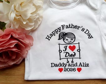 Gepersonaliseerde Happy Father's Day-babyromper, I Love Dad-outfit, aangepaste naam Baby Grow, vaderdagcadeau van baby, papa en ik