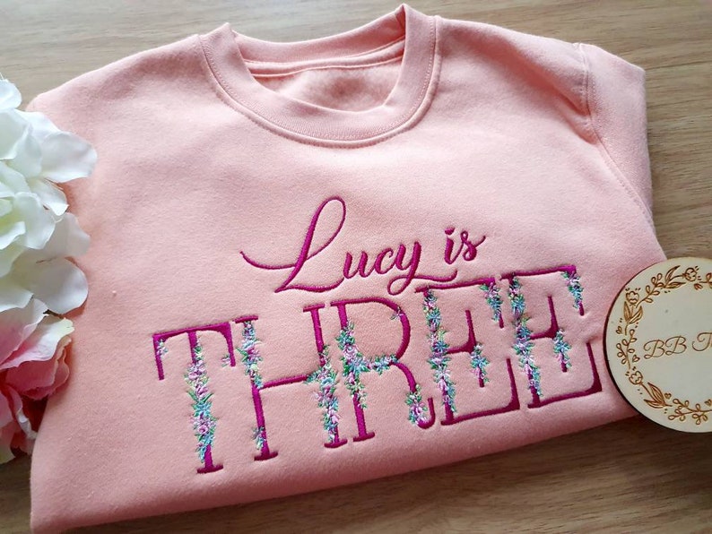 Personalised Kids Sweatshirt, Embroidered Baby Sweater, I Am One Outfit, Birthday jumper, Baby Girl Birthday Gift image 5