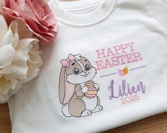 Vrolijk Pasen-outfit | Gepersonaliseerde paasromper | Trui met paashaas | Aangepaste naam paascadeau | Kleding voor eerste paasdag