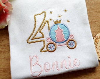 Personalised Princess themed birthday T-shirt, Embroidered Fourth Birthday top, Boys Girls 4th birthday t shirt