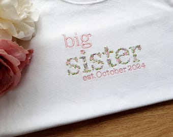 Gepersonaliseerde bodysuit voor grote zus: geborduurde zwangerschapsaankondiging