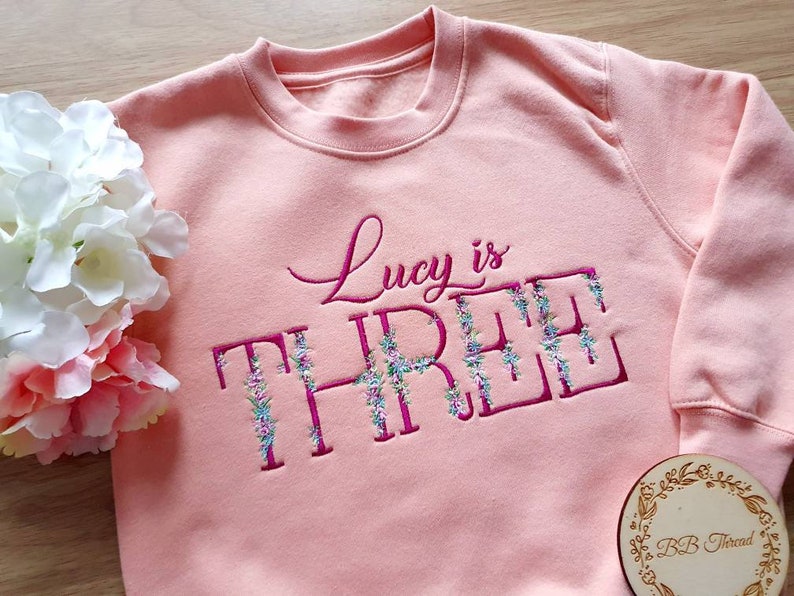 Personalised Kids Sweatshirt, Embroidered Baby Sweater, I Am One Outfit, Birthday jumper, Baby Girl Birthday Gift image 7