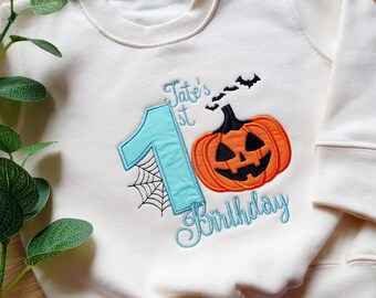Personalised Halloween Birthday Bodysuit Jumper T-shirt, Embroidered My First Halloween Outfit, Boys Girls 1st Birthday custom gift