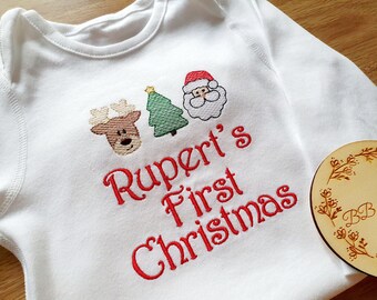 Personalised Christmas Bodysuit, Christmas 2023, Embroidered Christmas baby bib vest, First Christmas Baby vest