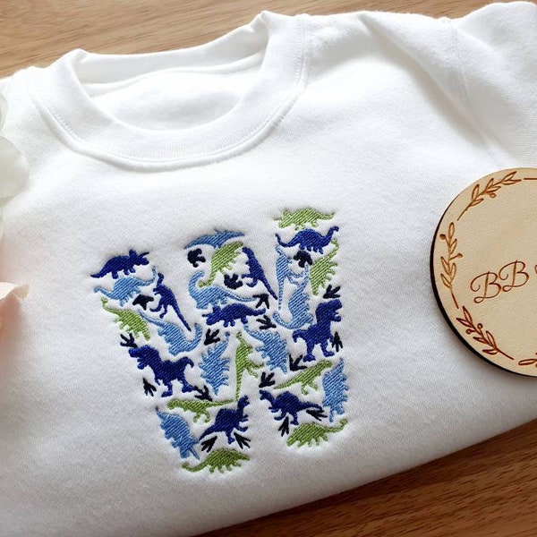 Personalised Kids Sweatshirt, Embroidered Baby Sweater, Dinosaur monogrammed jumper, Baby Boys Birthday Gift