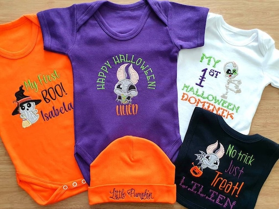 Personalised Halloween Bodysuit, Embroidered My First Halloween Outfit, Boys Girls 1st Halloween custom gift