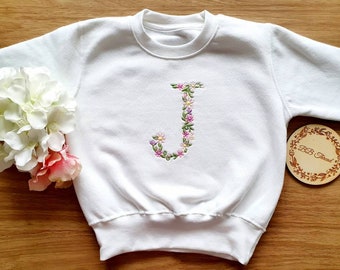 Sudadera personalizada para niños, suéter de bebé bordado, jersey con monograma floral, regalo de cumpleaños para niña