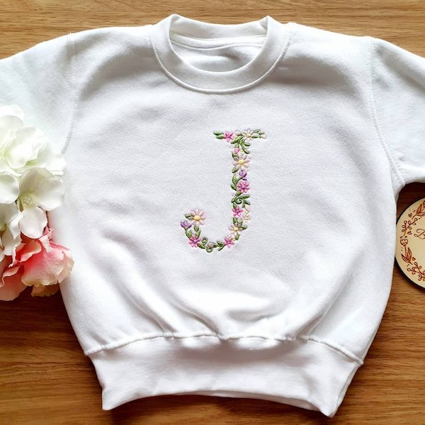 Personalised Kids Sweatshirt, Embroidered Baby Sweater, Floral monogrammed jumper, Baby Girl Birthday Gift