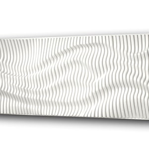 White wavy wood wall décor, acoustic wall panel, 3D wall sculpture made of slats, contemporary parametric wall piece, sound wave art
