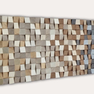 3D Wood Block Wall Art: Metallic Accent Mosaic Sculpture