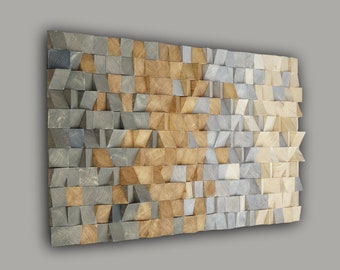 Textured 3D Wood Wall Art: Earthy Tones, Modern Mosaic Decor