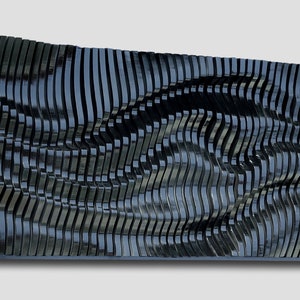 Glossy black parametric wall art made of wooden slats, sound diffuser, 3D wavy wall sculpture, geometric wall decor, large wall hanging