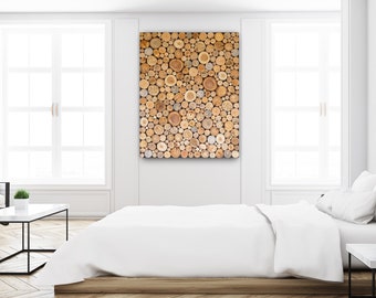 Environmental wall art, sliced wood art, modern wood wall art, tree rounds wall panel, reclaimed wood wall art ,