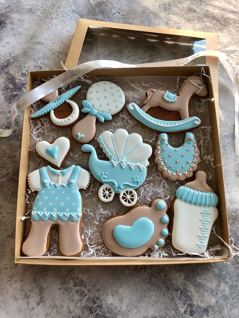 Baby Shower Gift Box Baby Boy Handmade Gingerbread Cookies Etsy