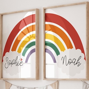 Set van 2 kinderkamerafdrukken, slaapkamer broer en zus, regenboogafdrukken, prints meisjes kinderkamer, gepersonaliseerde prints, zus broer tweeling, prints broer of zus