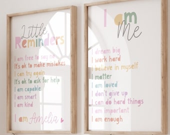 Girls Personalised Affirmation Prints, Girls Bedroom Prints, Girls Bedroom Decor, Motivational Prints, Pastel, Playroom Prints, Set of 2
