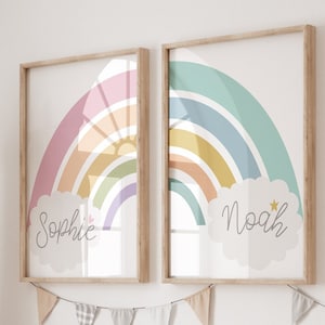 Set of 2 Brother and Sister Prints, Rainbow wall Art, Sibling Prints, Brother Sister Wall Art, Playroom , Shared Bedroom, Pastel Colours