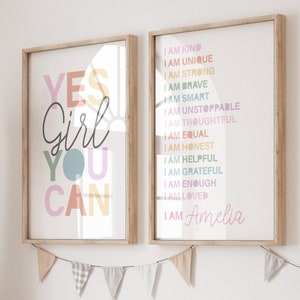 2 Girls Personalised Affirmation Prints, Girls Bedroom Prints, Girls Bedroom Decor, Motivational Prints, Pastel Colours, Playroom Prints,