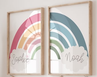 2 Playroom Prints, Brother and Sister Prints, Siblings Prints, Brother Sister Decor, Rainbow Wall Art, Playroom Decor, Colourful Playroom