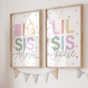 Set of 2 Big Sis Lil Sis Print Set, Girls Bedroom Decor, Girls Nursery Prints, Siblings Prints, Sister Wall Art, Playroom Prints
