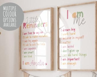 2 stampe di affermazioni positive per ragazze, decorazioni per la camera da letto delle ragazze, colori pastello, stampe positive, motivazionali, stampe per la cameretta delle ragazze, personalizzate